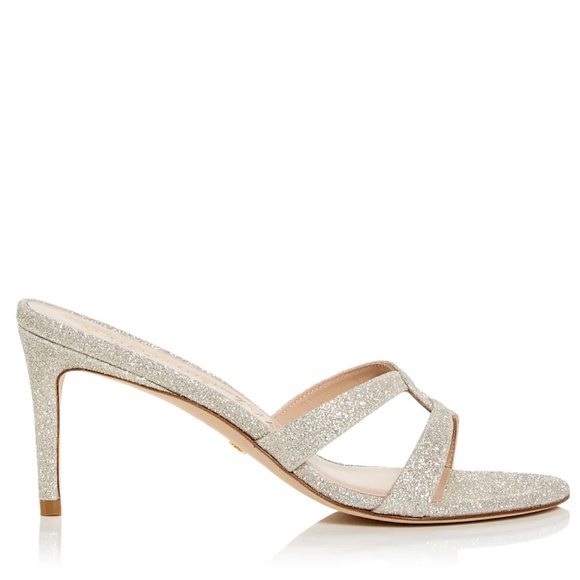 Stuart Weitzman Soiree Sleek 75 Slide Sandals Stiletto Heel Silver Leather Pumps - Picture 4 of 11